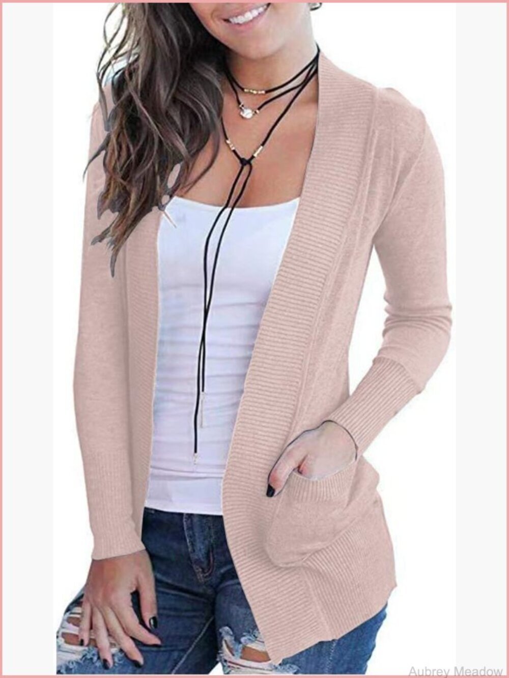 Open Front Long Sleeve Knit Classic Sweater Cardigan with Pockets